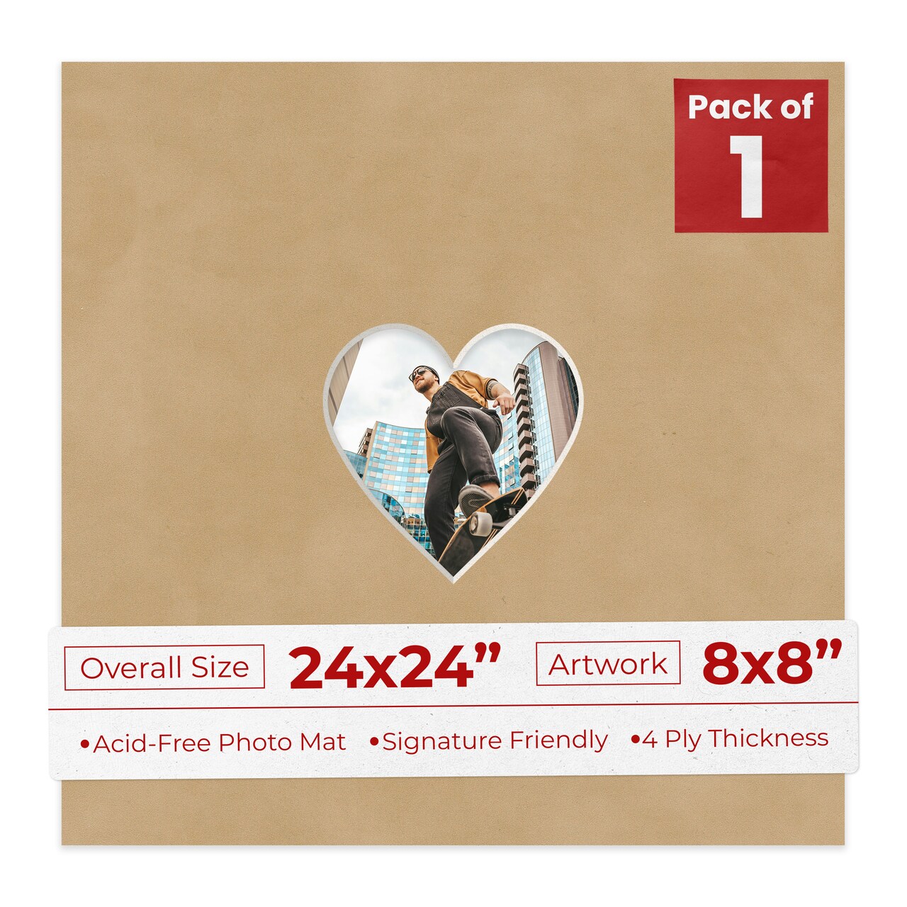 Beige Suede Mat Board for 24x24 Frames - Heart Opening for 8x8 Photos